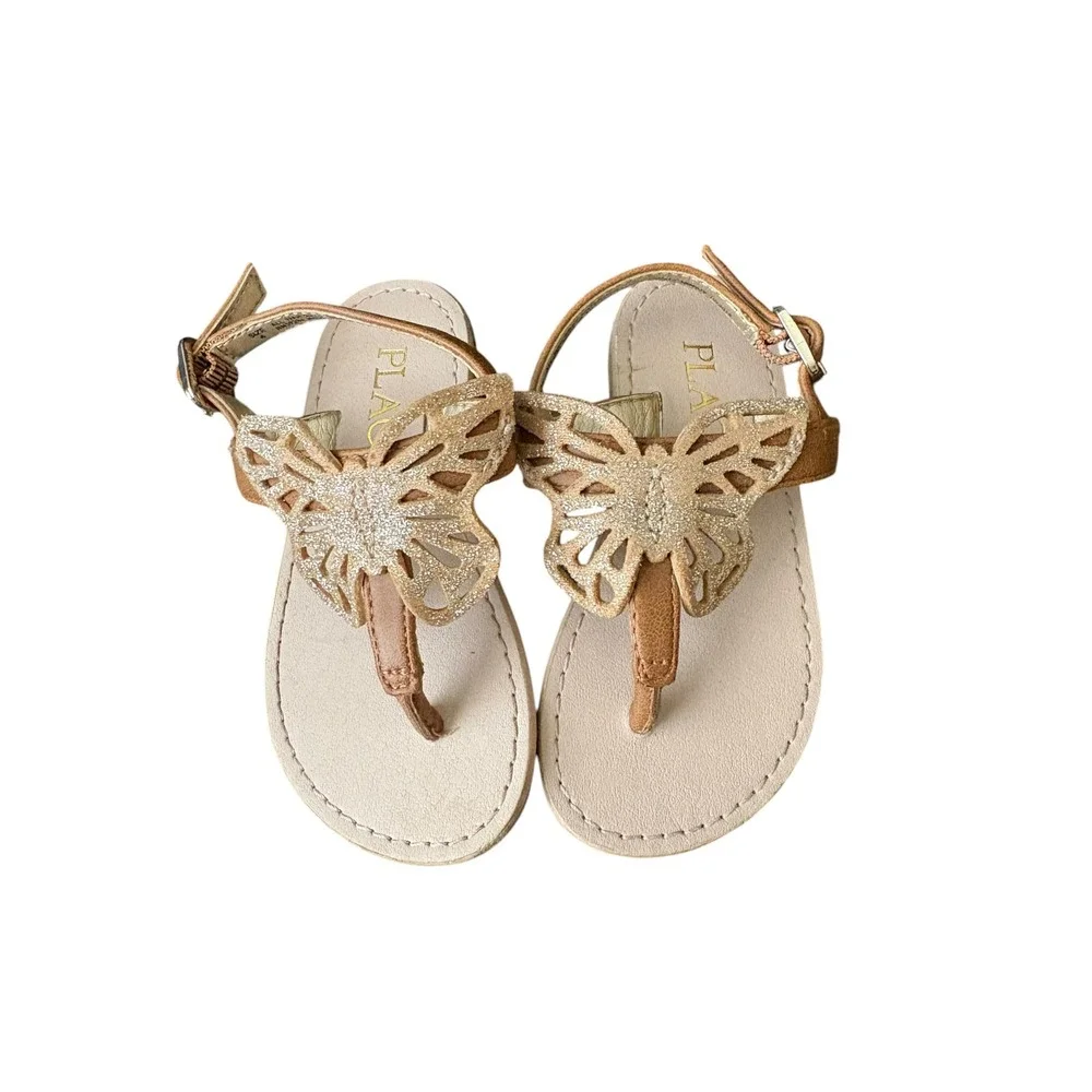 The Children's Place Toddler Girls Size 4 Gold Butterfly Glitter Sandals Shoes